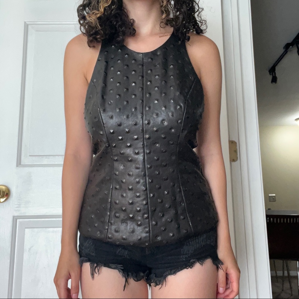 Milly lambskin leather racerback top